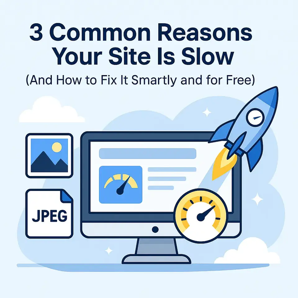 Fast loading website illustration with speed and media icons